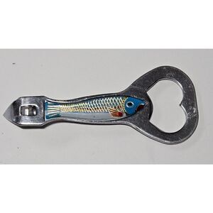 Vintage Metal Bottle Opener Enamel Blue Fish By Bell Korea PRISTINE